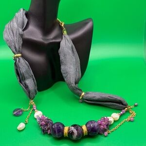 Handmade Amethyst Beaded Silk Necklace